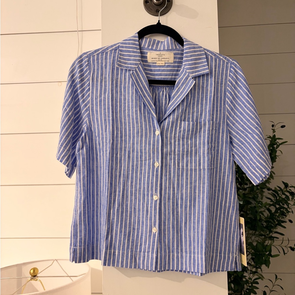 Trovata Blue & White Striped Linen Button-Up Shirt